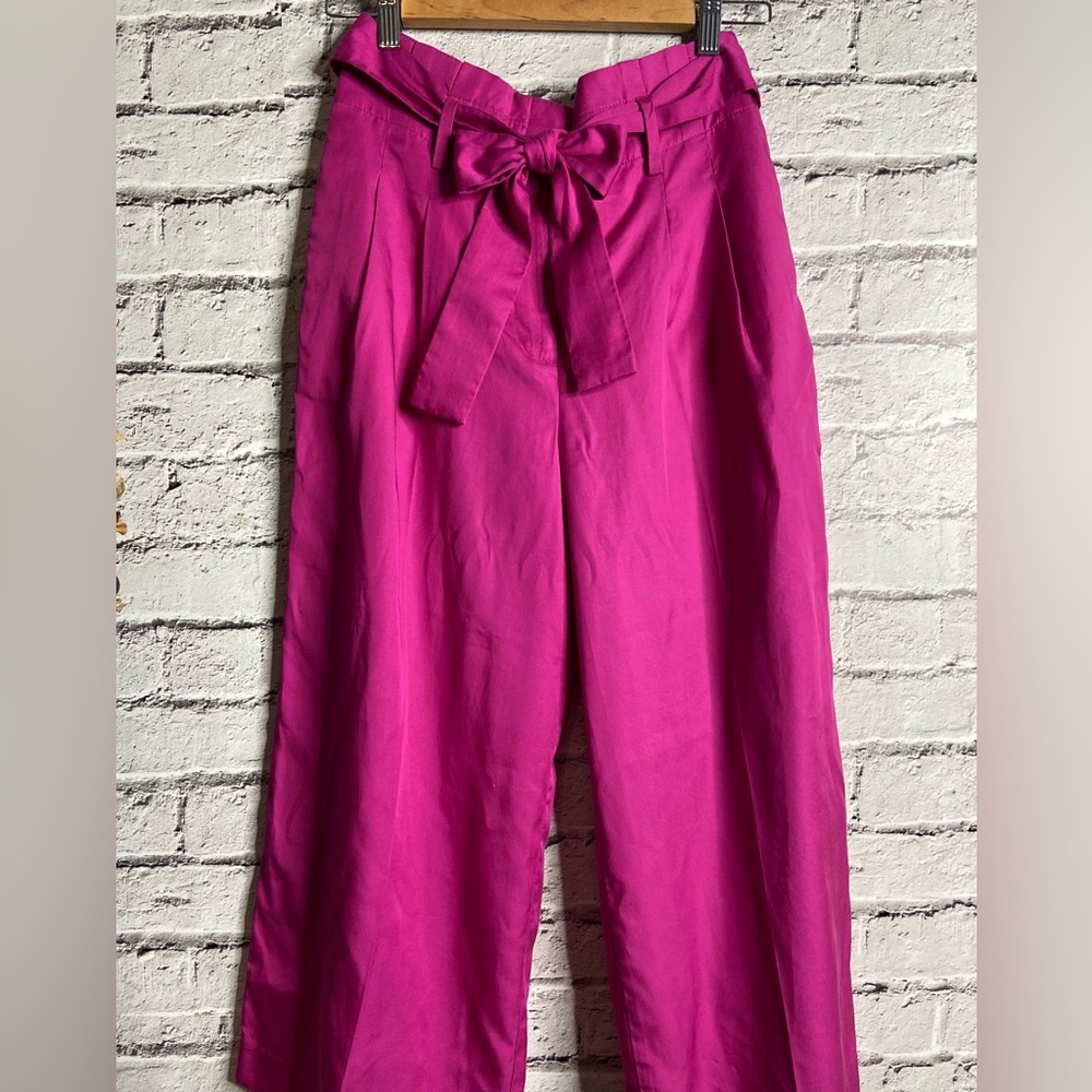 Ann Taylor High Waist, Cropped Wide Leg Pants. Size 6, waist tide, in Hot Pink.